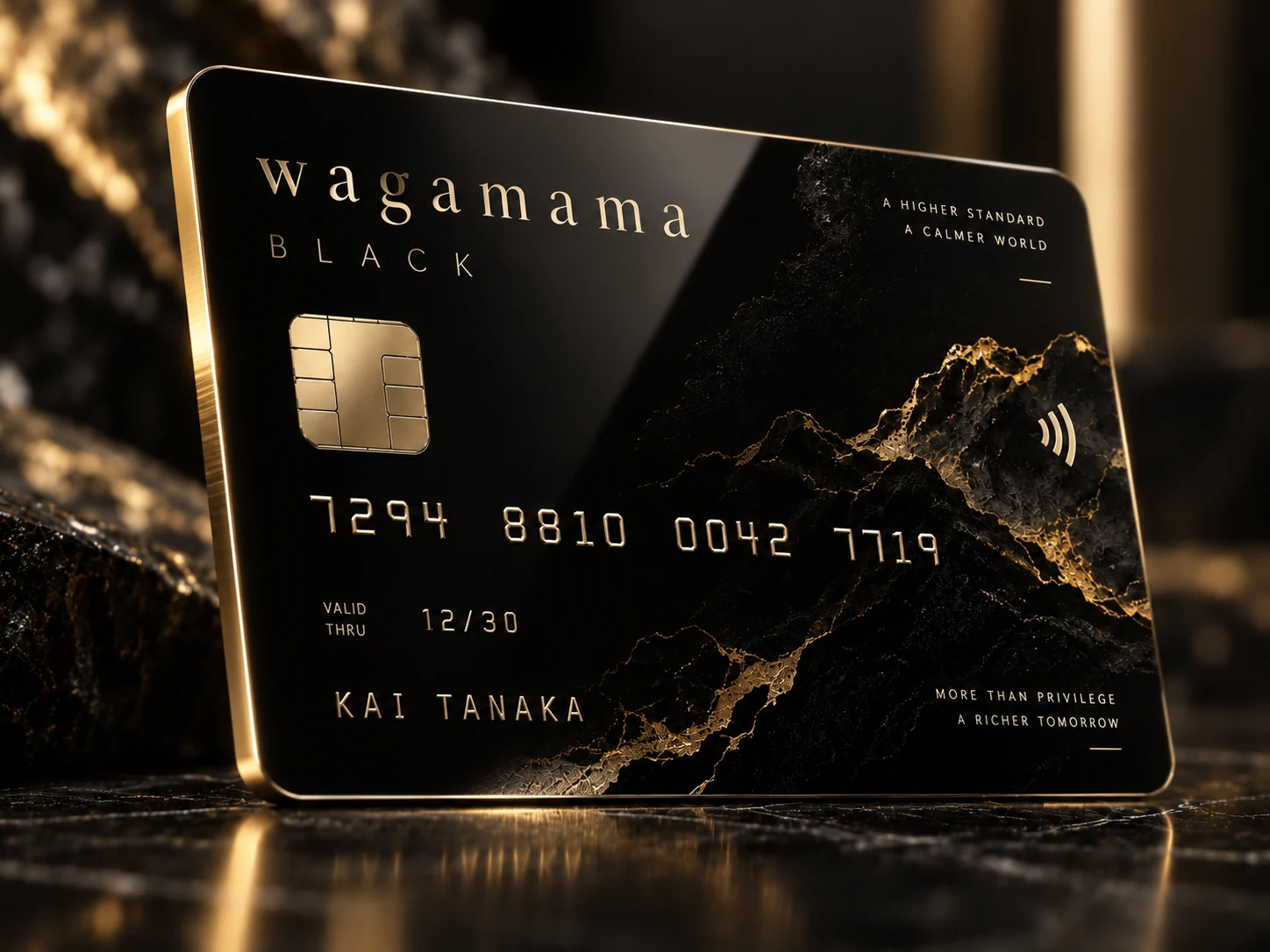 wagamama BLACK カードの金色の縁と厚みを見せる接写